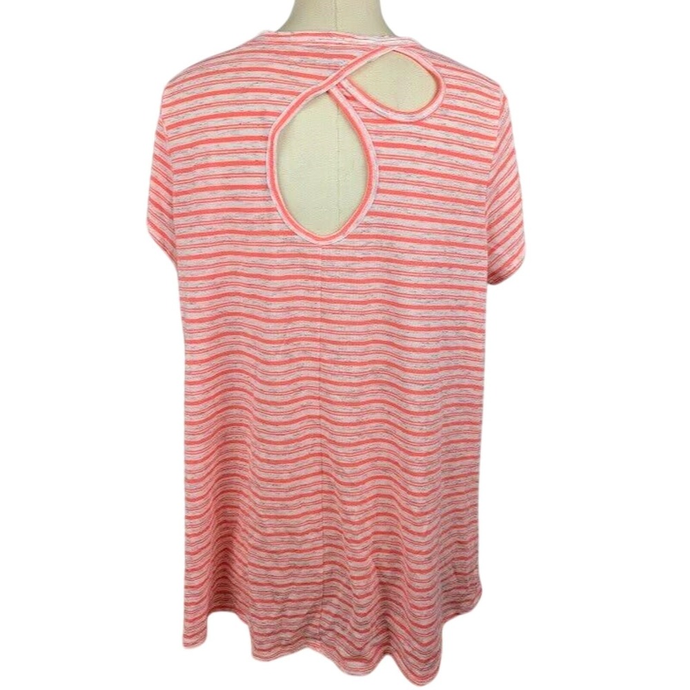 Calvin Klein Womens Performance Dry Striped T-Shirt Size 1X Pink Orange White
